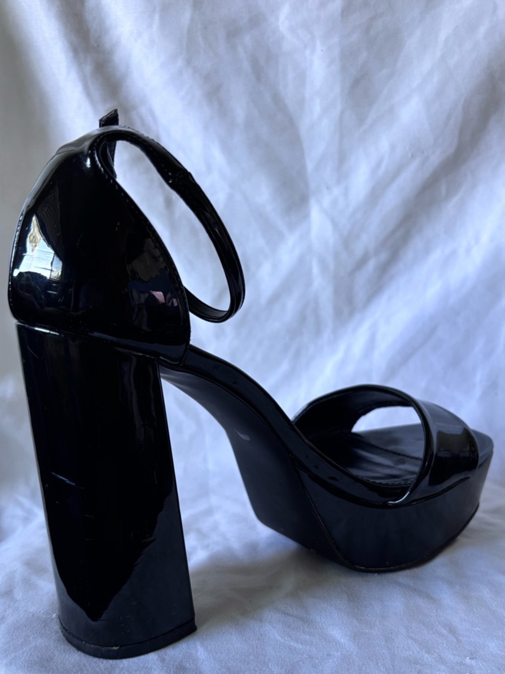 Madden Girl Black Patent Platform Block Heel Sandals